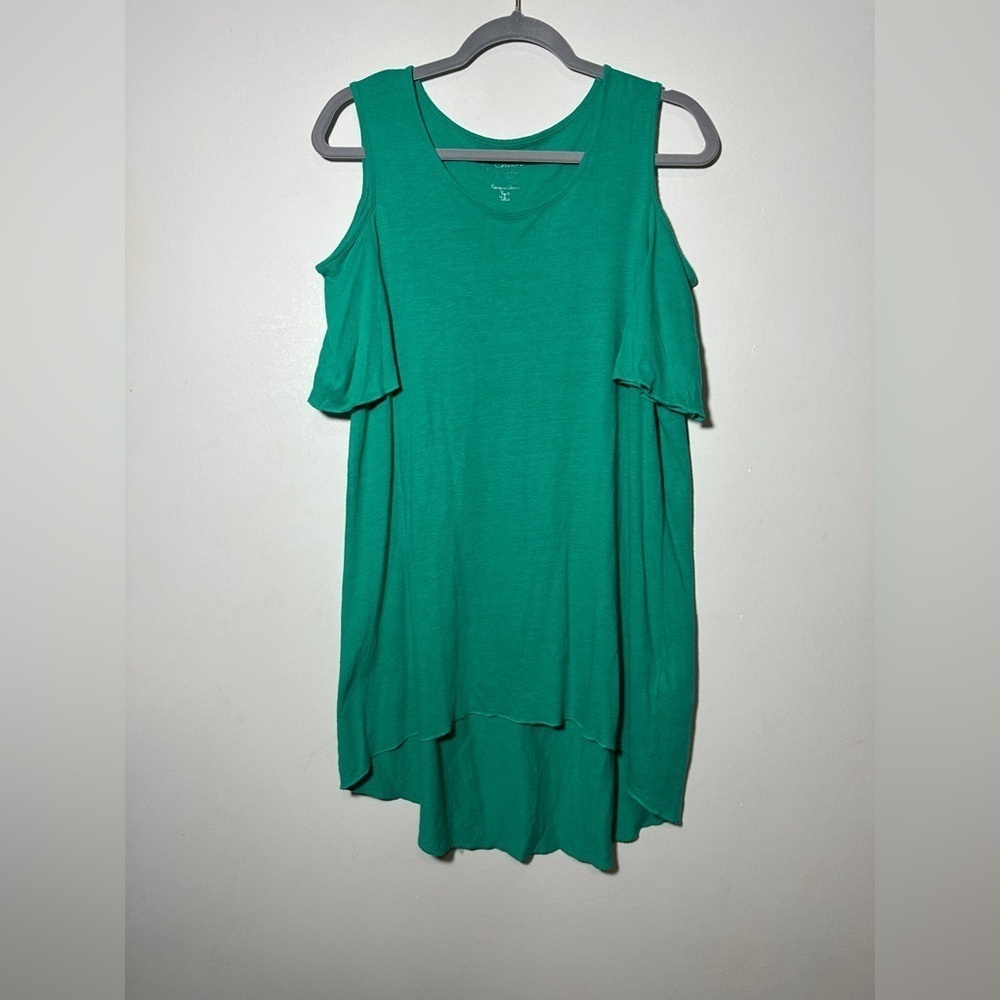 Chico's Green Short Sleeve Cold Shoulder Linen Blend Tunic Size 2 (L)